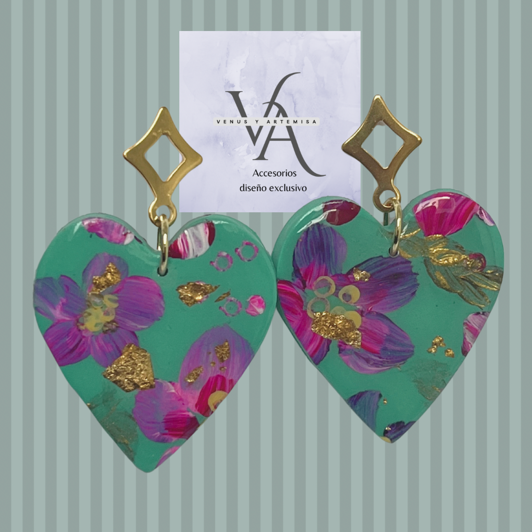 Aros corazón turqueza