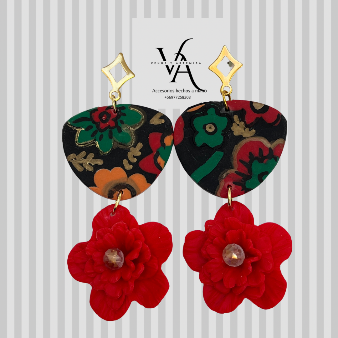 Aros Frida con rosa colgante