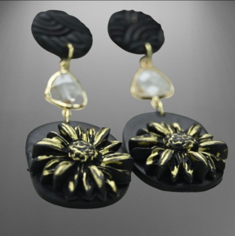Aros Crisantemo negro Cristal