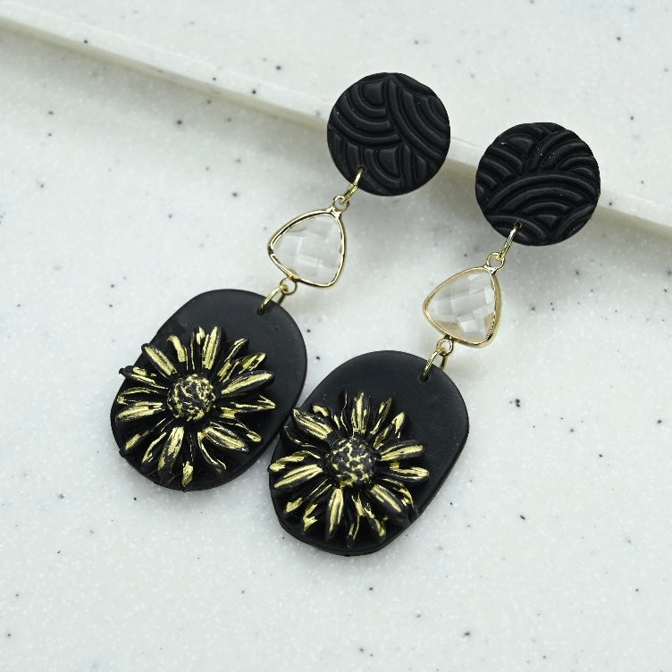 Aros Crisantemo negro Cristal