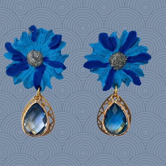 Aros crisantemo azul- celeste