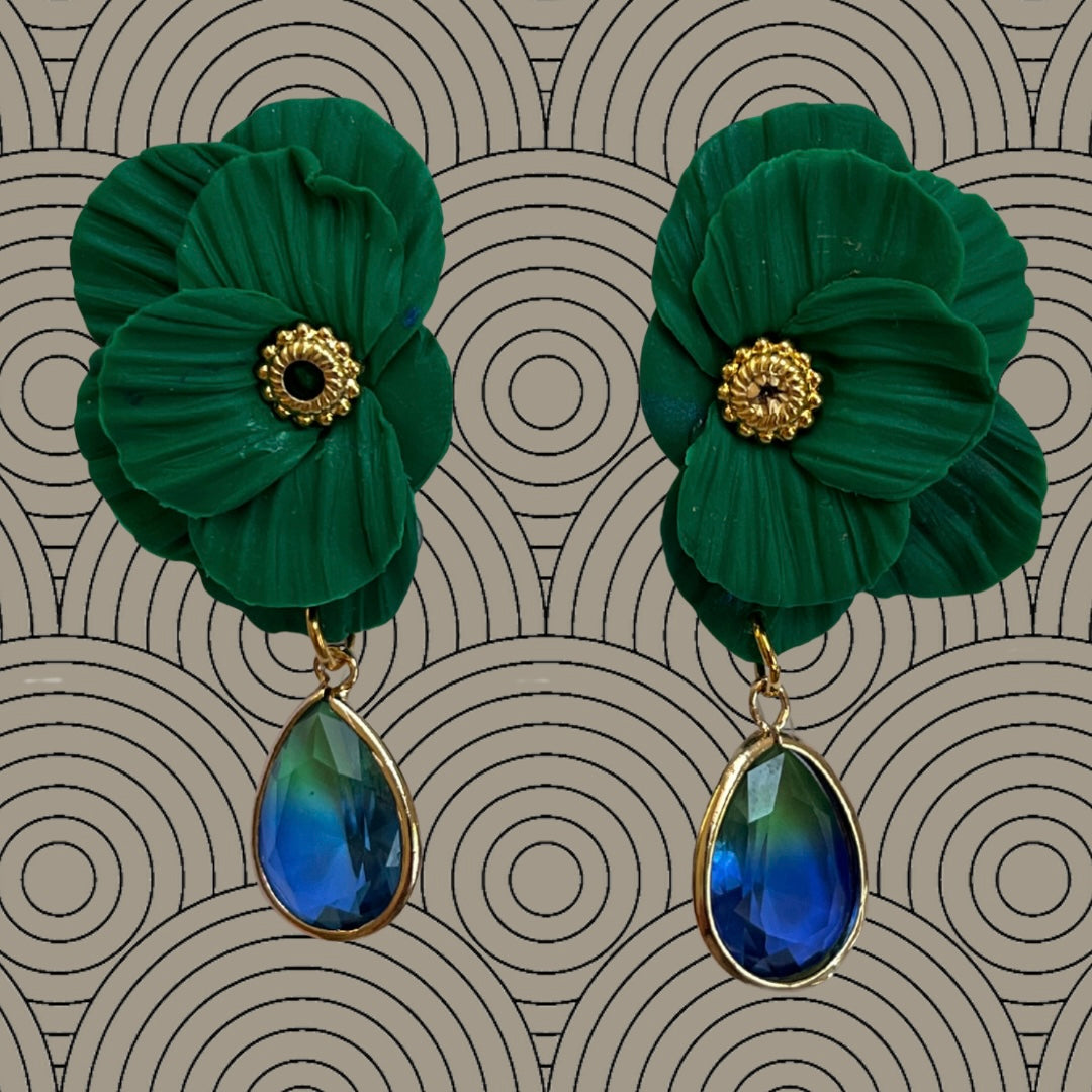Aros media flor esmeralda_azul