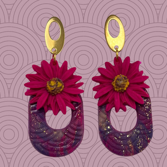 Aros herradura flor fucsia- morado