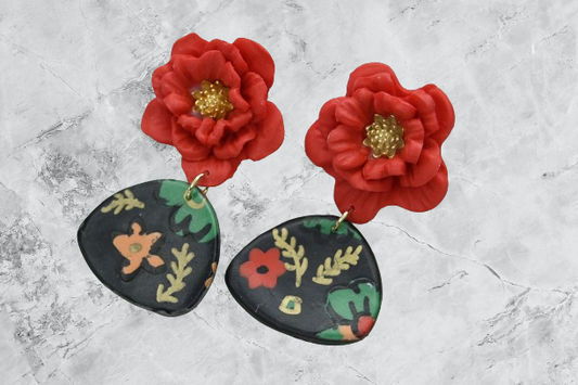 Aros Frida Kahlo flor roja