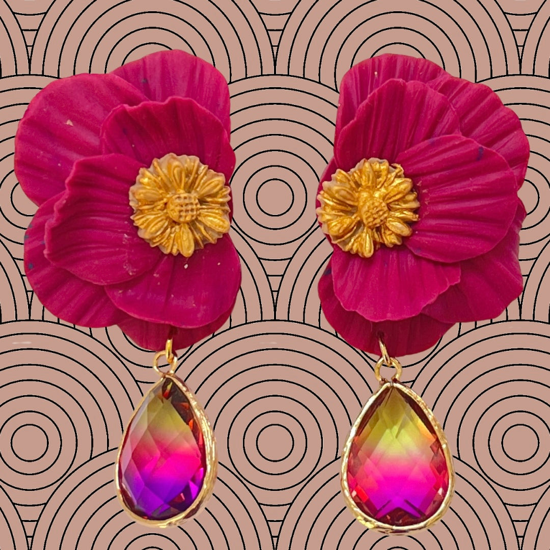 Aros media flor Amelia fucsia