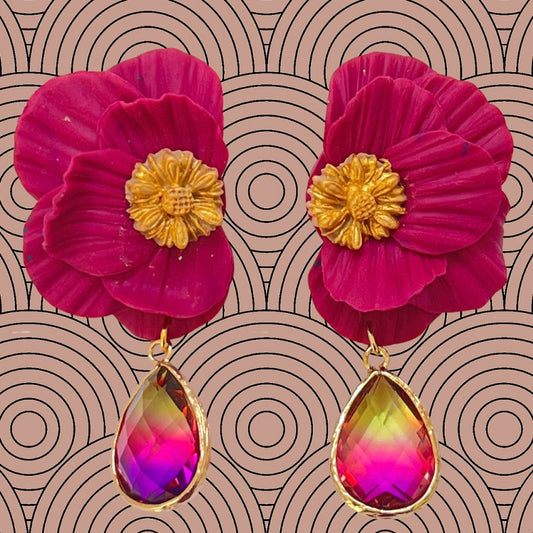 Aros media flor Amelia fucsia